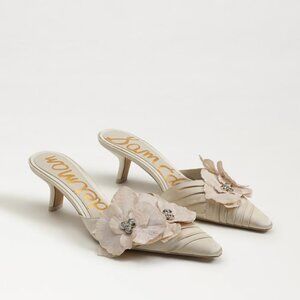 Sam Edelman Bella Kitten Heel Mule Ivory Satin 7.5